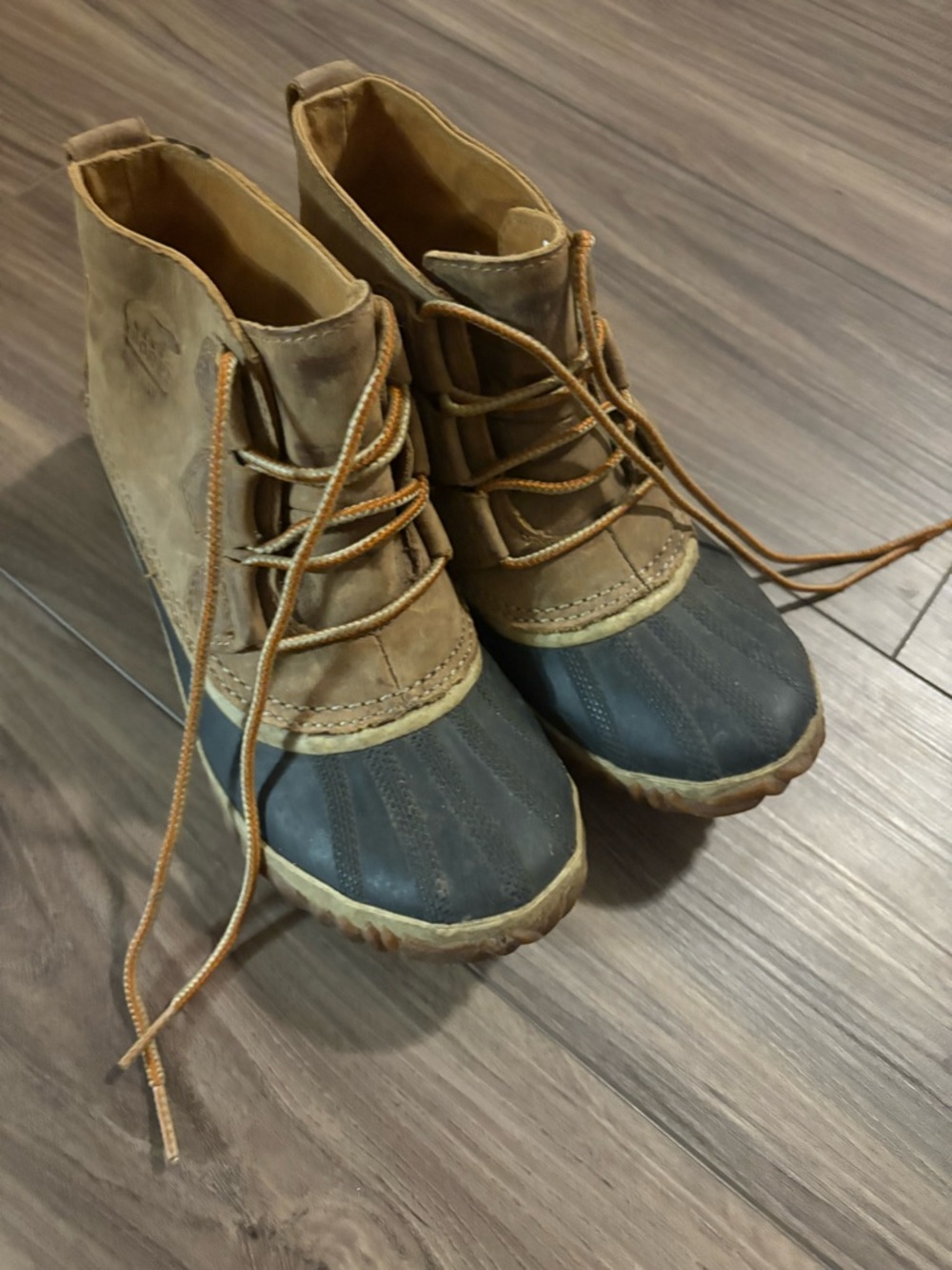 Sorel Classic Duck Boots in Brown and Dark Gray